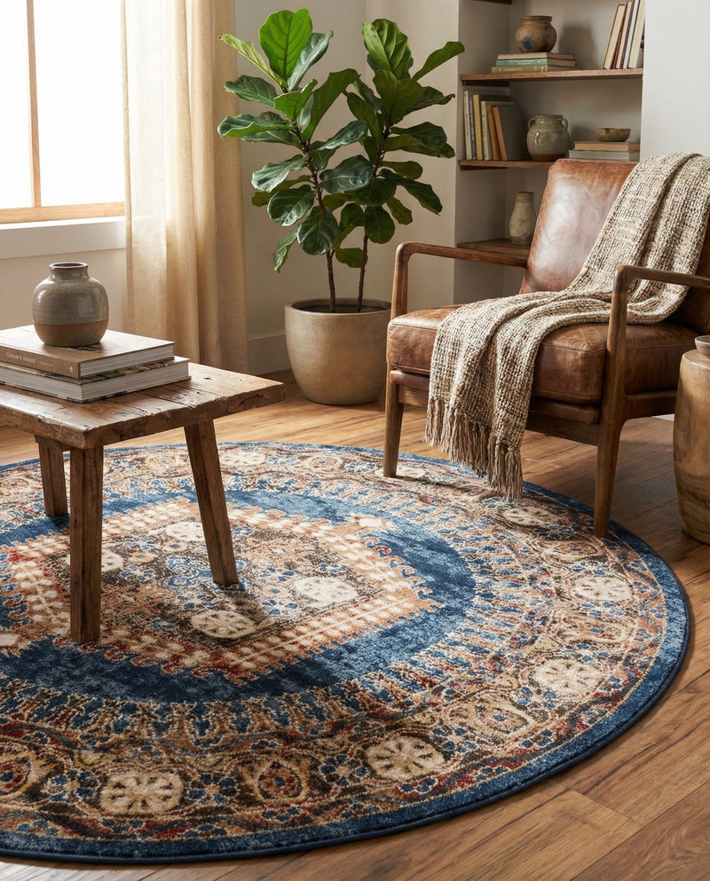 Eden Oasis Collection Area Rug -  Refuge (Blue) Round Blue  lifestyle 79