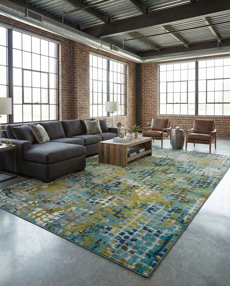 Chromatic Oasis Collection Area Rug -  Tropic Rectangle Blue Green  lifestyle 10