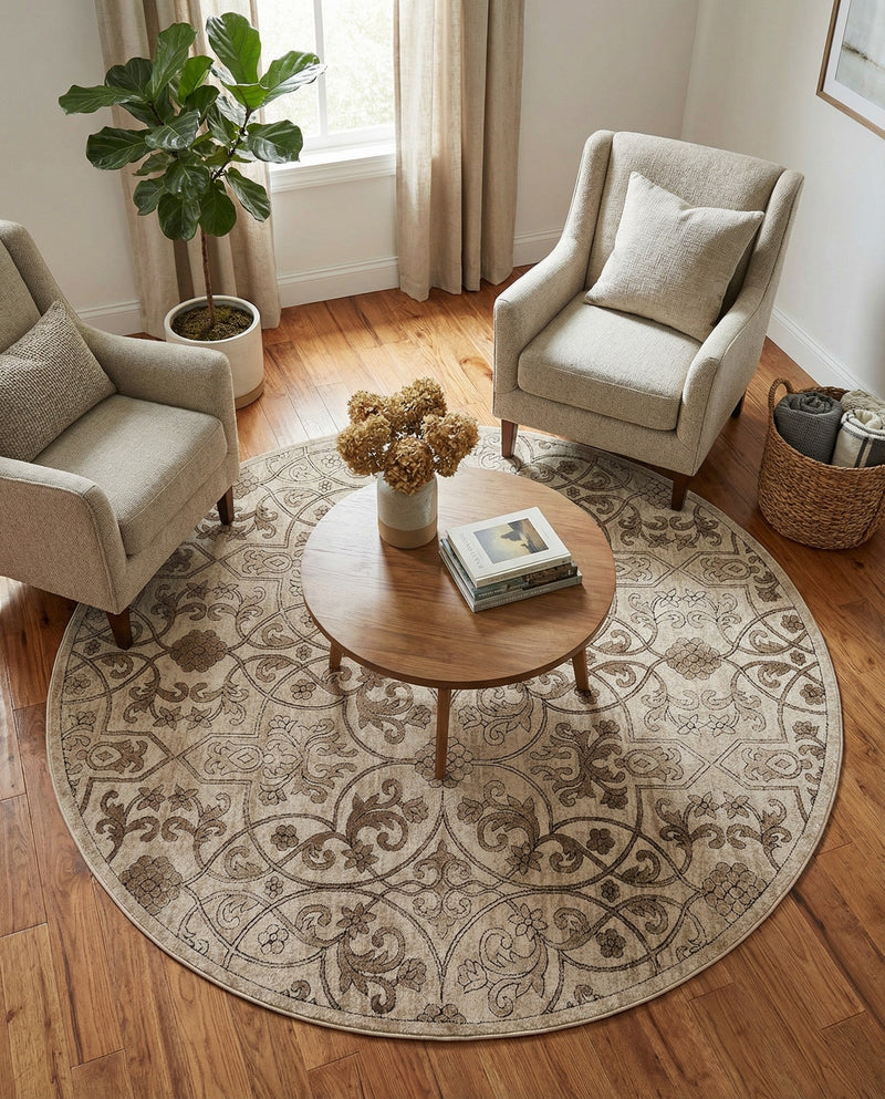 Andes Summit Collection Area Rug -  Merida Round Dark Beige  lifestyle 49