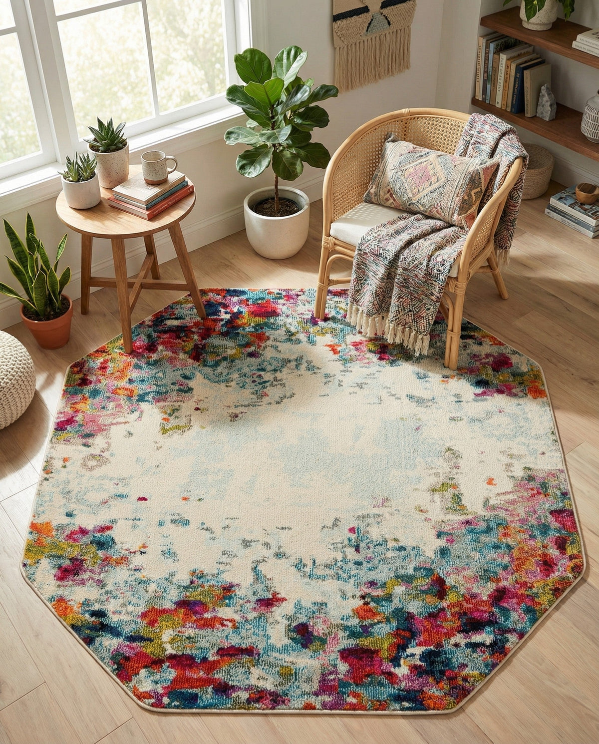Chromatic Oasis Collection Area Rug -  Blush Octagon Multi  lifestyle 86