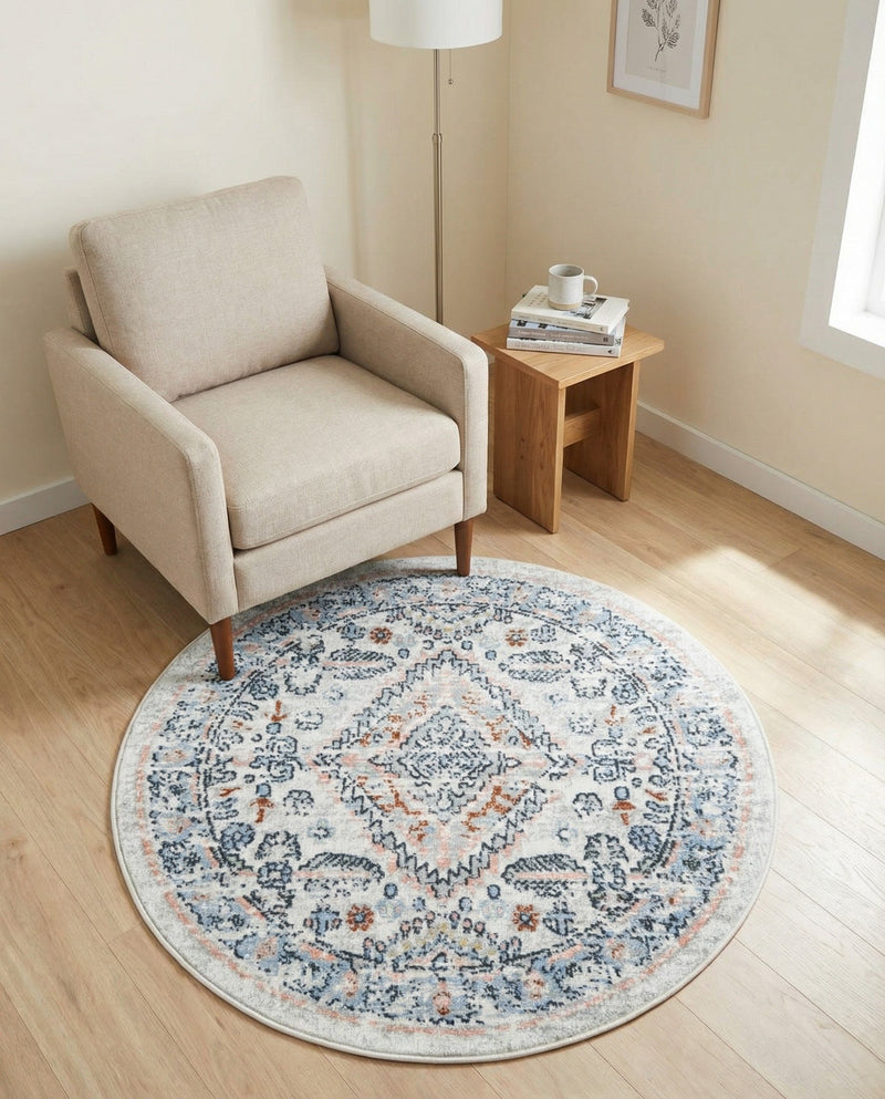 Aegean Elegance Washables Collection Area Rug -  Patmos Round Ivory  lifestyle 35
