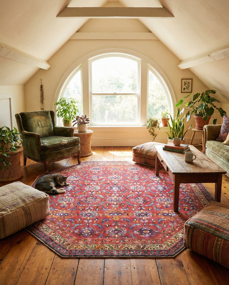 Heritage Elegance Collection Area Rug -  Fontainebleau Octagon Red  lifestyle 52