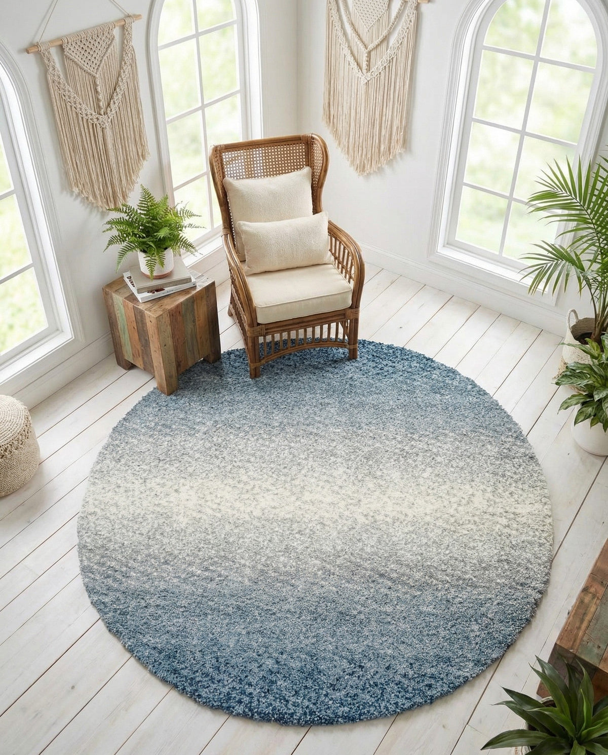 Cozy Cove Shag Collection Area Rug -  Lagoon Round Blue  lifestyle 97