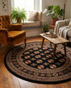 Samarkand Elegance Collection Area Rug -  Margilan (Black) Round Black  lifestyle 78
