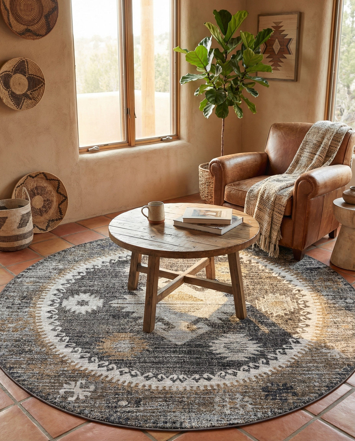 Desert Modern Eco Rug Series Collection Area Rug -  Mojave Round Charcoal Gray  lifestyle 87