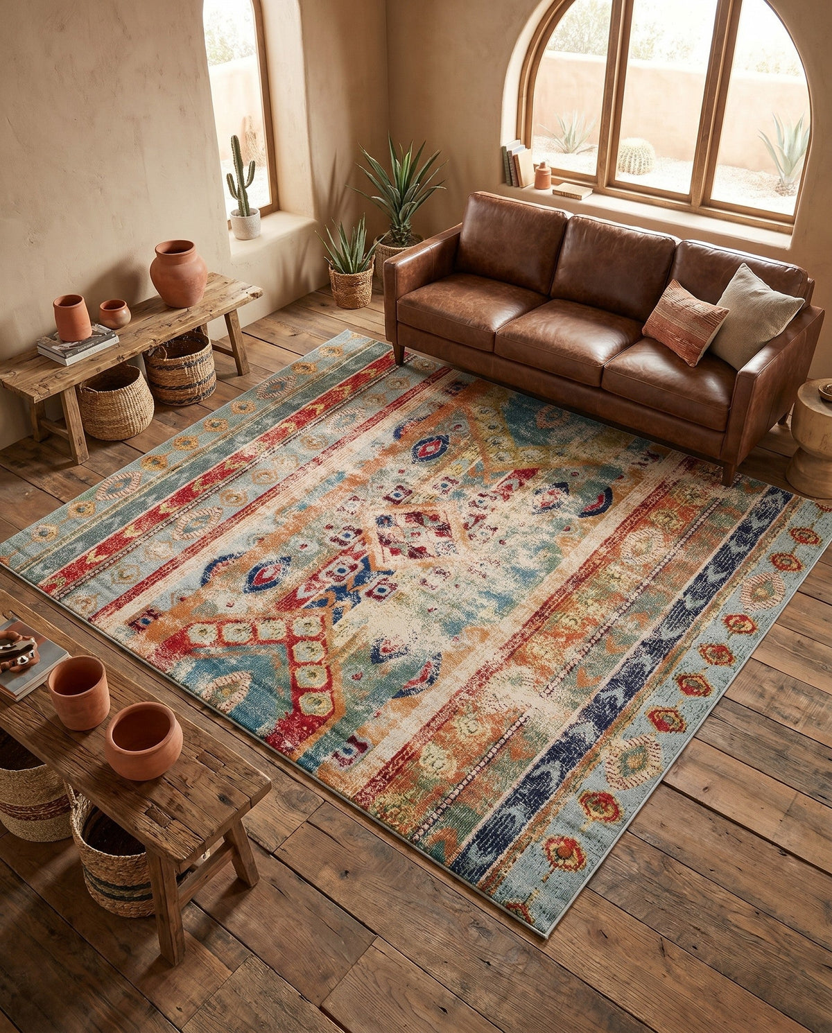 Sedona Vista Collection Area Rug -  Navajo Square Blue  lifestyle 104