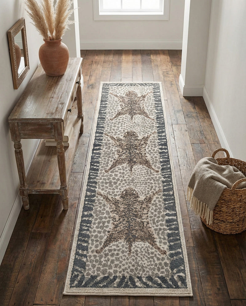 Savannah Sojourn Collection Area Rug -  Masai Runner Gray and Ivory  lifestyle 60