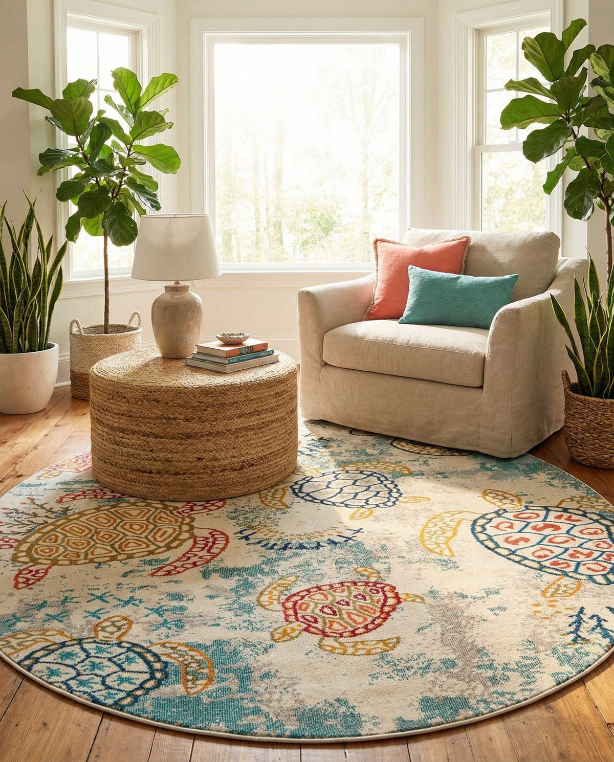 Sorrento Shores Collection Area Rug -  Massa Round Beige  lifestyle 45