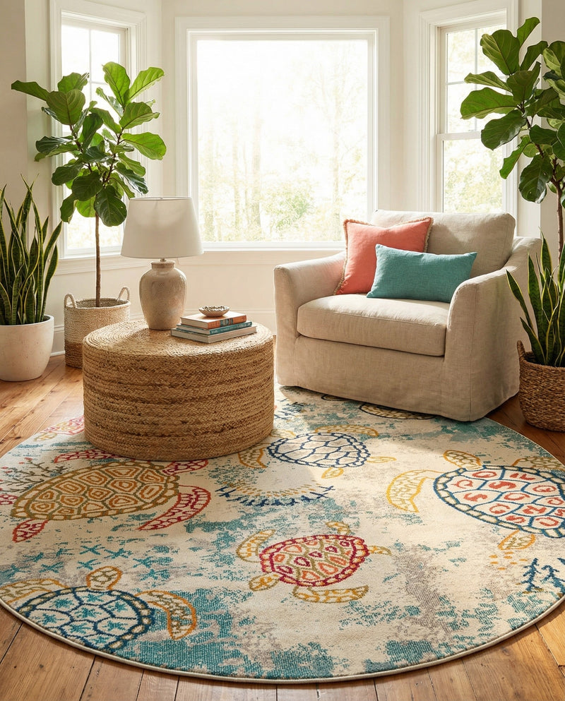 Sorrento Shores Collection Area Rug -  Massa Round Beige  lifestyle 45