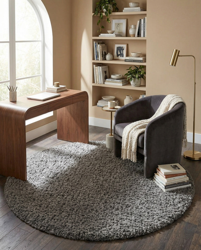 Eternal Plush Oasis Collection Area Rug -  Tranquility (Smoke) Round Smoke  lifestyle 73