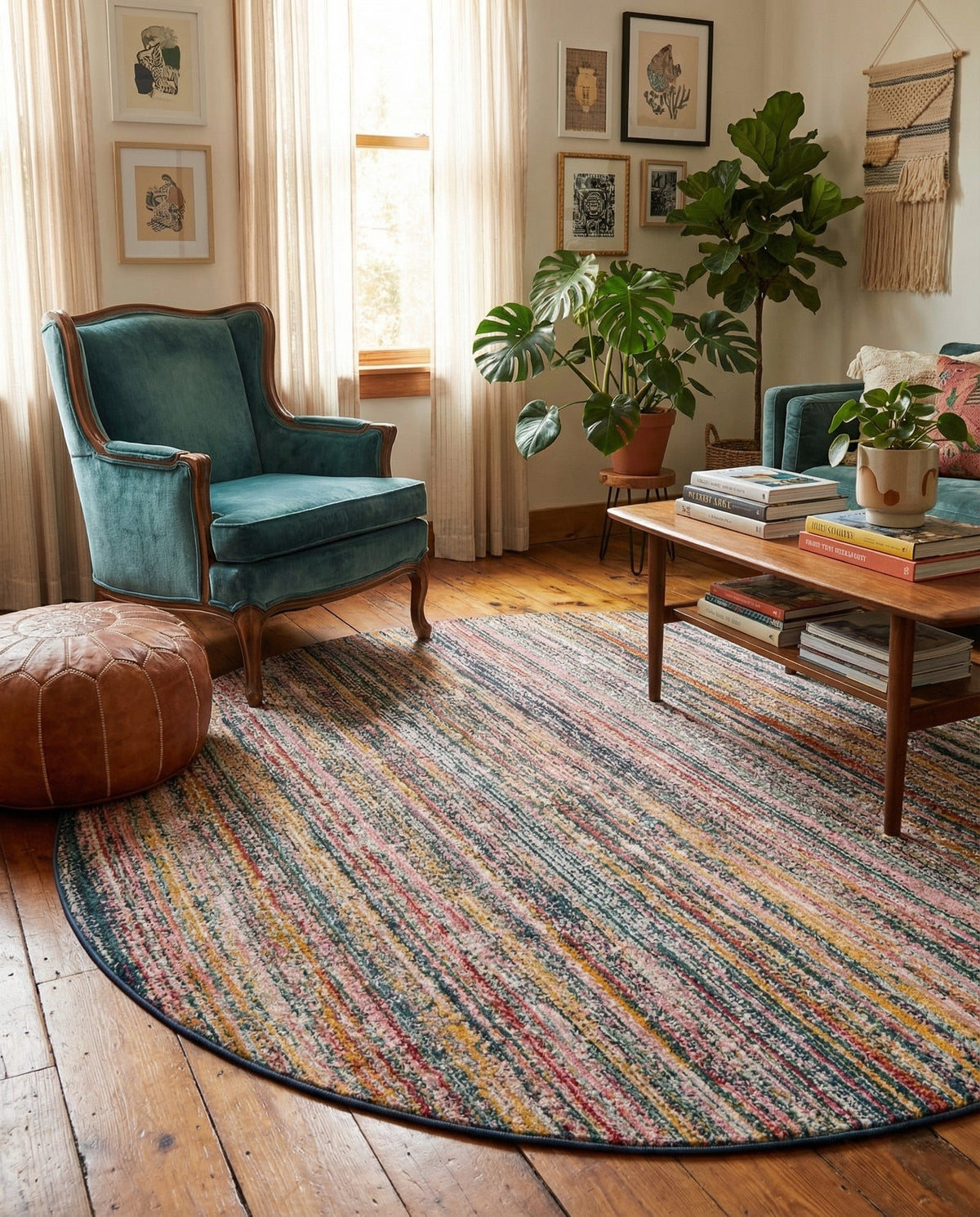 Jewel Oasis Collection Area Rug - Sapphire (Multi) Round Multi  lifestyle 75