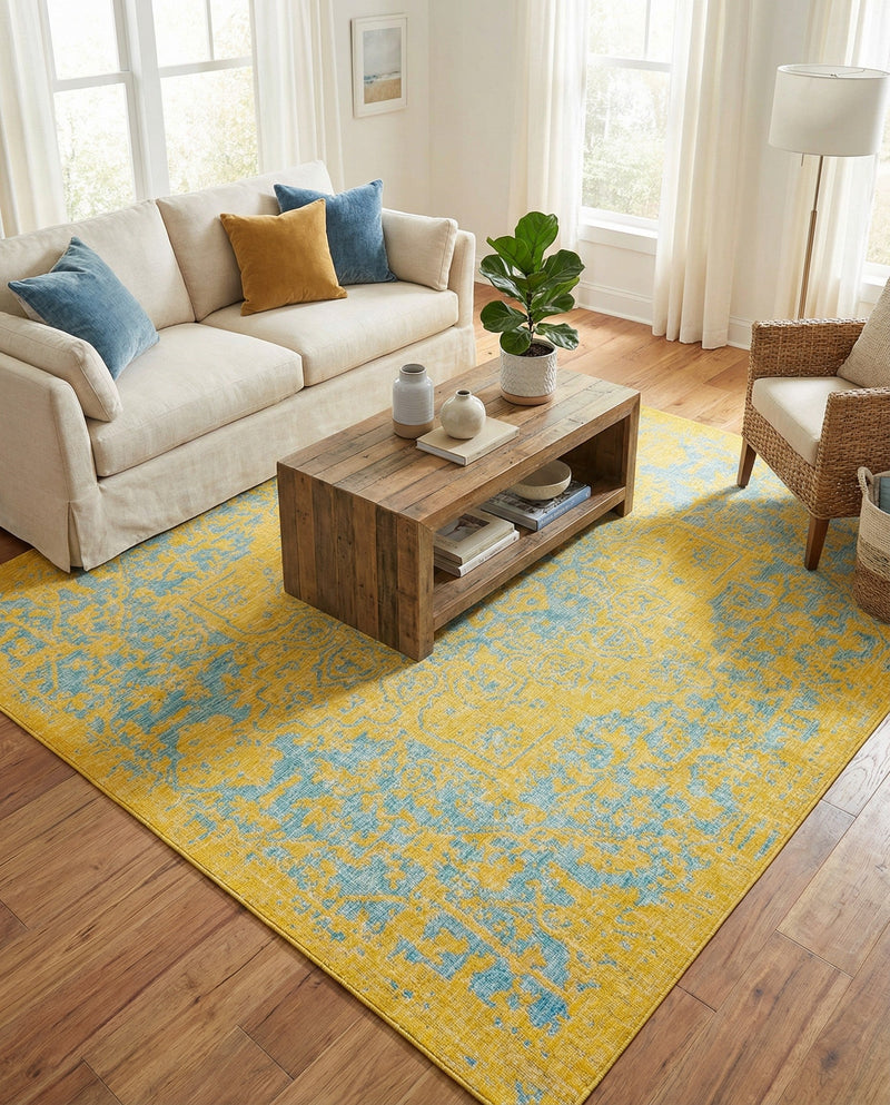 Urban Oasis Rugs Collection Area Rug -  Penthouse (Yellow and Aqua) Square Yellow and Aqua  lifestyle 18