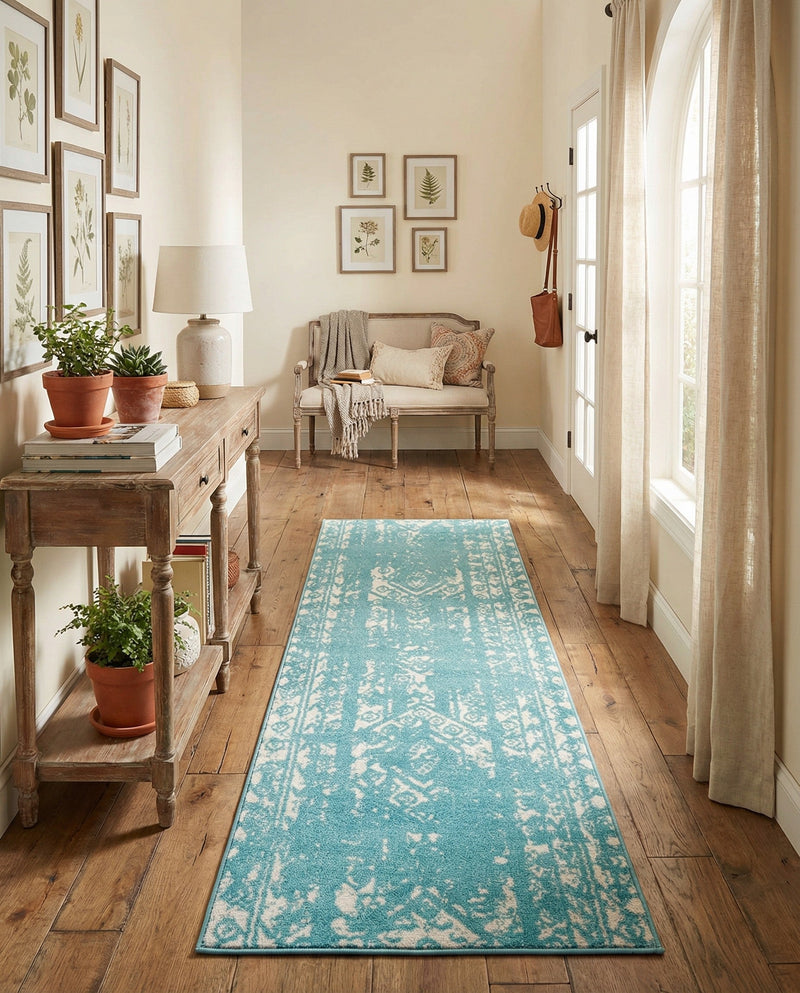 Brighton Stripes Collection Area Rug - Sussex (Light Blue) Runner Light Blue  lifestyle 67