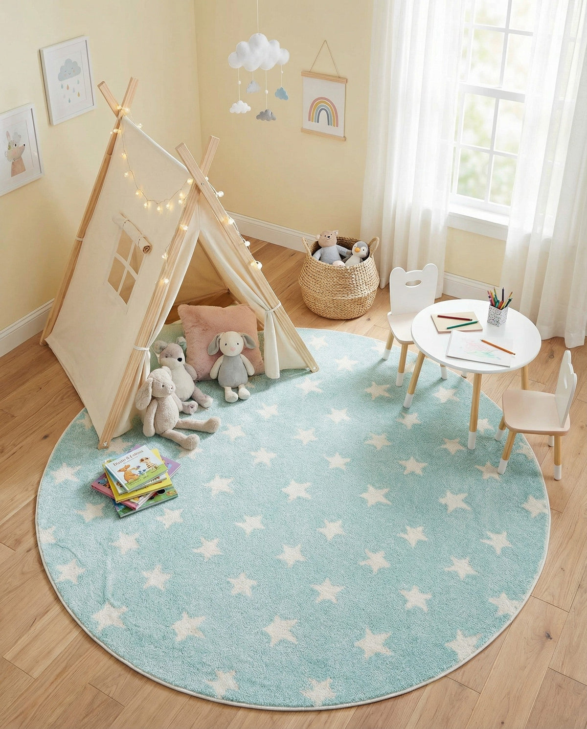 Wonder Tykes Collection Area Rug -  Mosaic Round Clear Blue  lifestyle 175