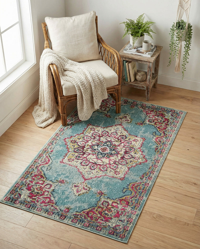 Chateau Elegance Collection Area Rug -  Riviera Rectangle Light Blue  lifestyle 9