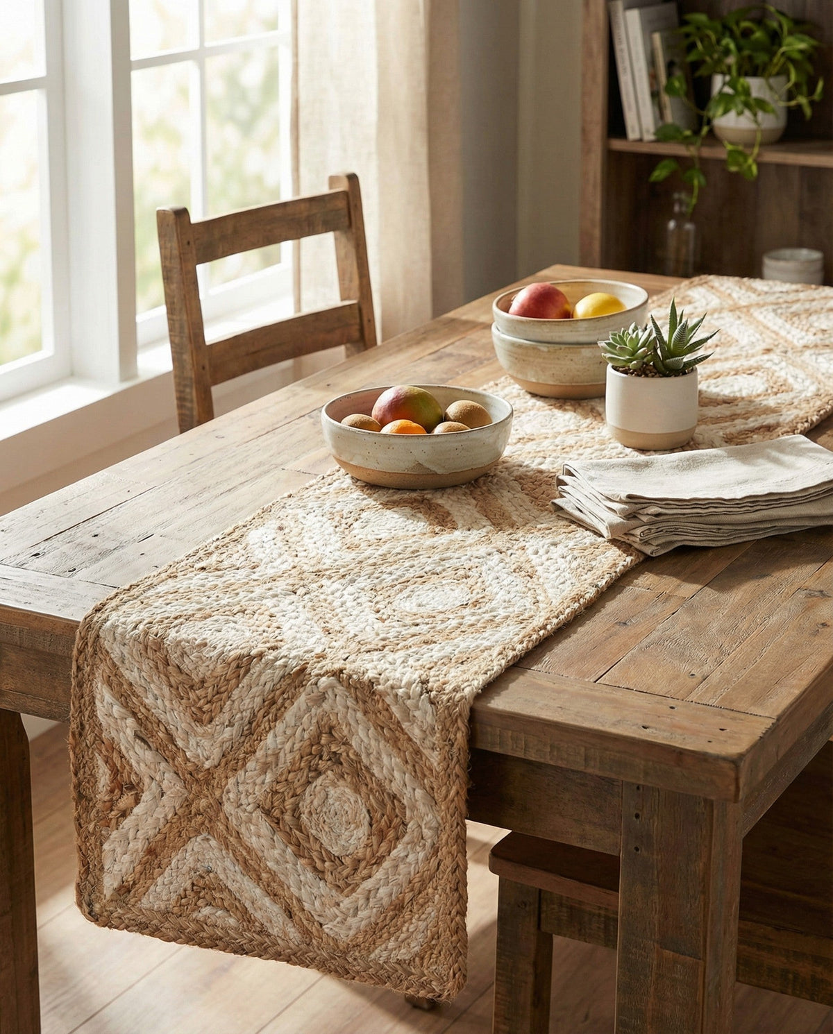 Woven Seaside Jute Collection Area Rug - Marina Table Runner Natural  lifestyle 122