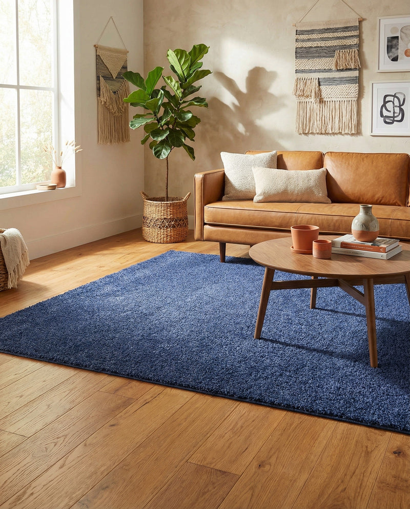 Solid Shag Seaside Collection Area Rug - Azure Cove (Navy Blue) Rectangle Navy Blue  lifestyle 23
