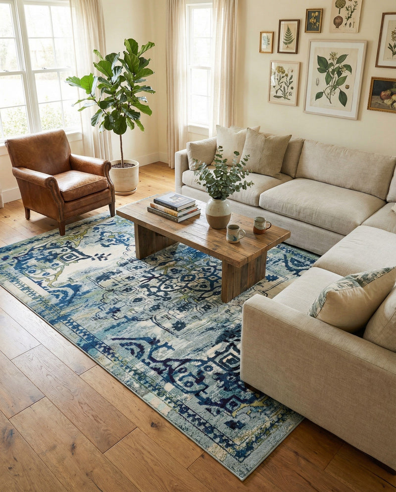 Chateau Elegance Collection Area Rug -  Riviera Rectangle Blue  lifestyle 11