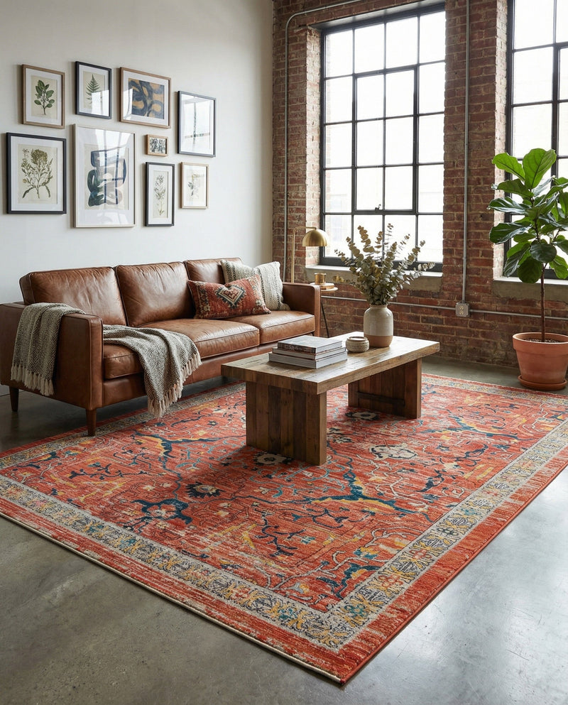 Seville Stripes Collection Area Rug -  Malaga (Brick Red) Rectangle Brick Red  lifestyle 21