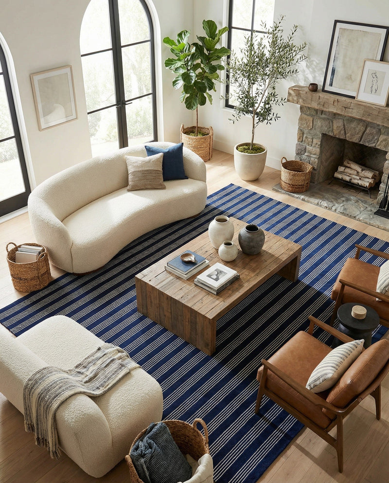 Hampton Stripes Wool Collection Area Rug - Montauk Rectangle Cobalt Blue  lifestyle 30