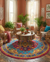 Caribbean Cove Collection Area Rug -  Canouan Round Pink Blue  lifestyle 26