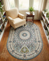 Persian Elegance Collection Area Rug -  Hamedan (Blue) Oval Blue  lifestyle 76