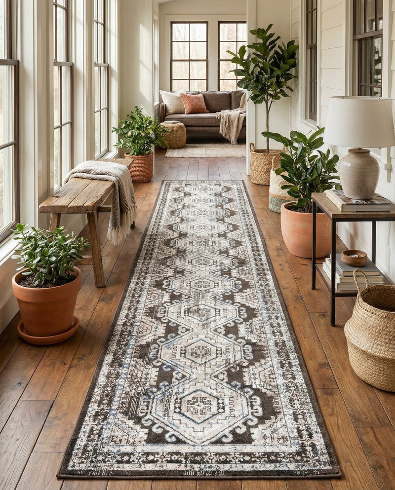 Savannah Elegance Collection Area Rug -  Tybee (Gray) Runner Gray  lifestyle 37