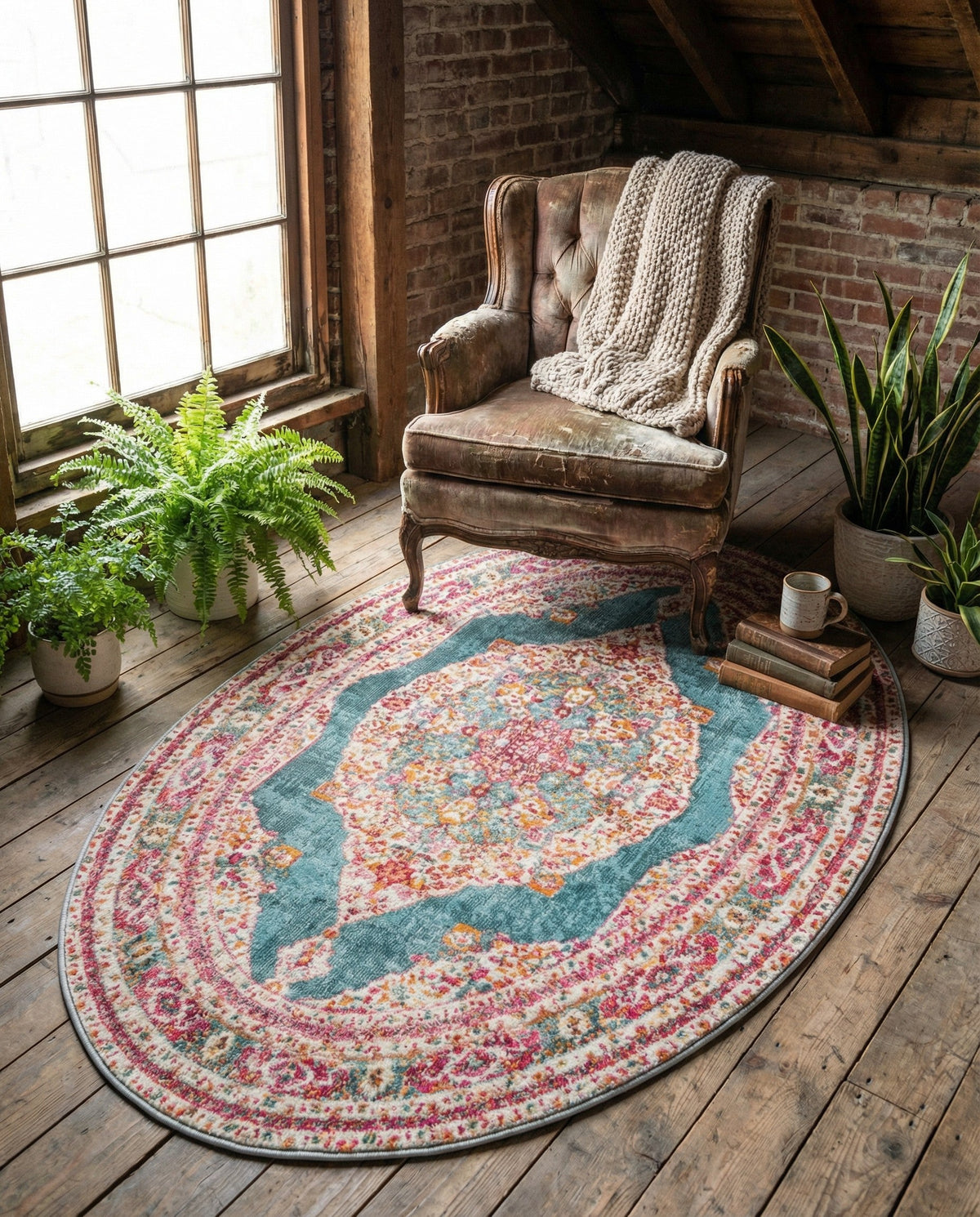 Caribbean Breeze Collection Area Rug -  Windward Oval Turquoise  lifestyle 93