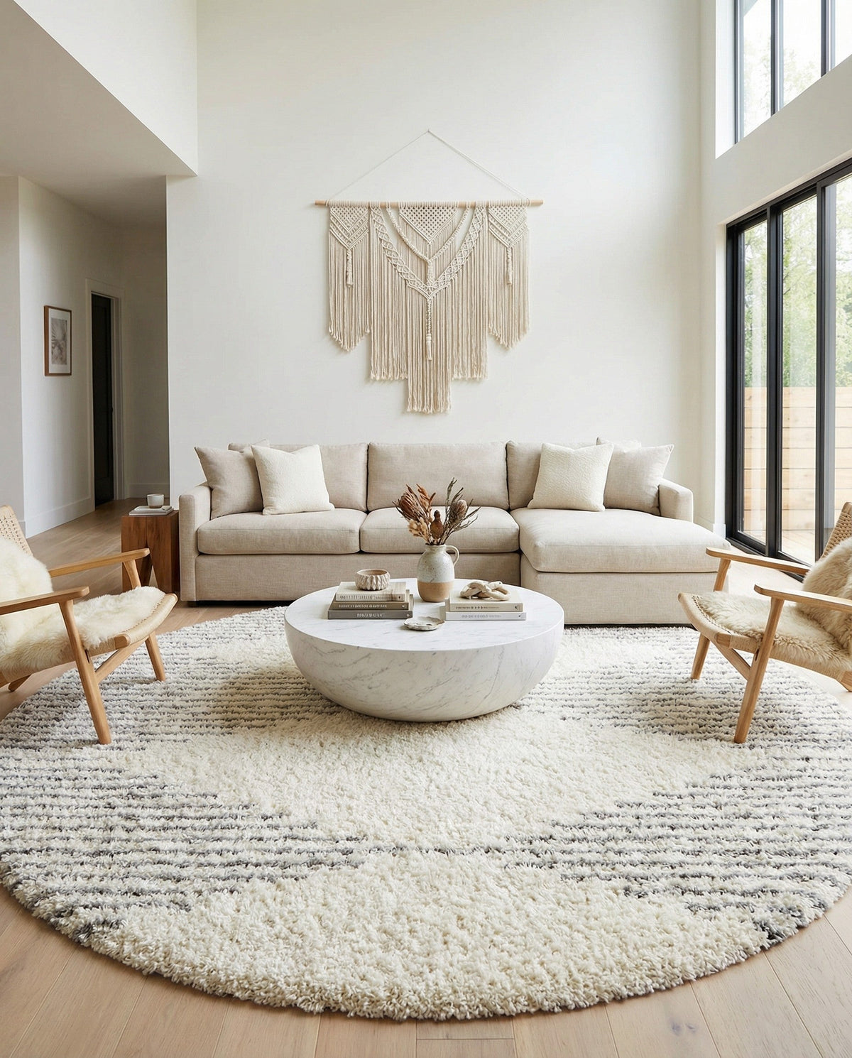 Eternal Plush Oasis Collection Area Rug -  Bliss Round Pearl and Gray  lifestyle 114