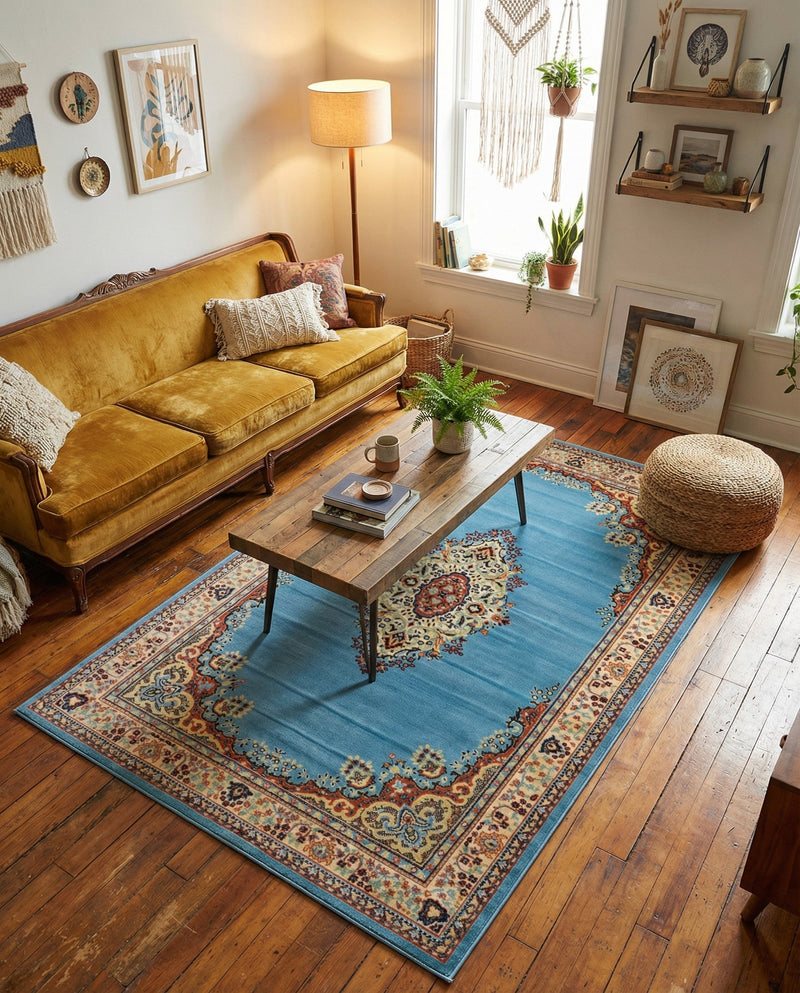 Tabriz Tapestry Collection Area Rug - Azerbaijan (Light Blue) Rectangle Light Blue  lifestyle 22