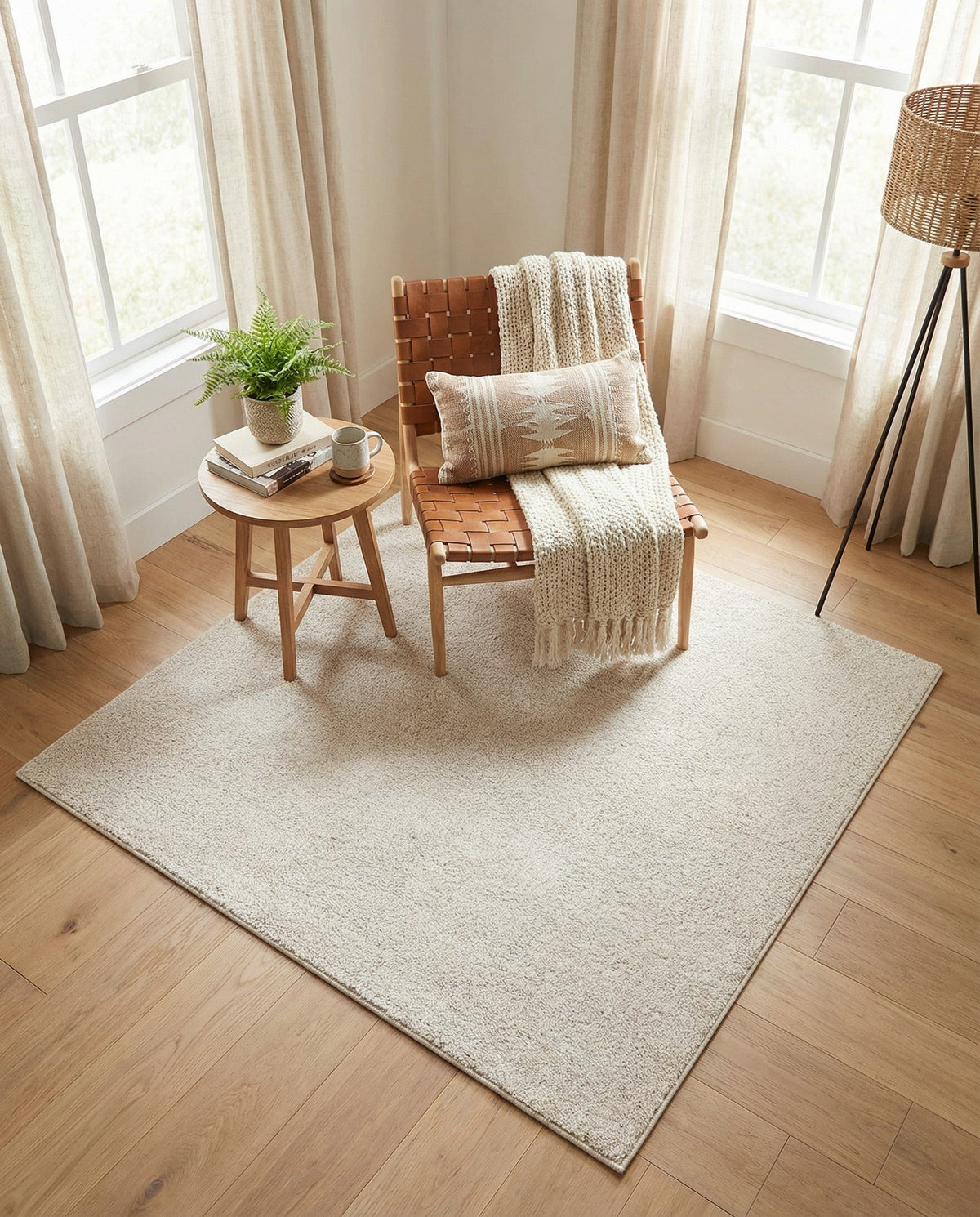 Solid Shag Seaside Collection Area Rug - Azure Cove (Ivory) Square Ivory  lifestyle 89