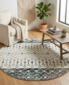 Mediterranean Lattice Collection Area Rug -  Casablanca (Ivory Gray Blue) Round Ivory Gray Blue  lifestyle 74