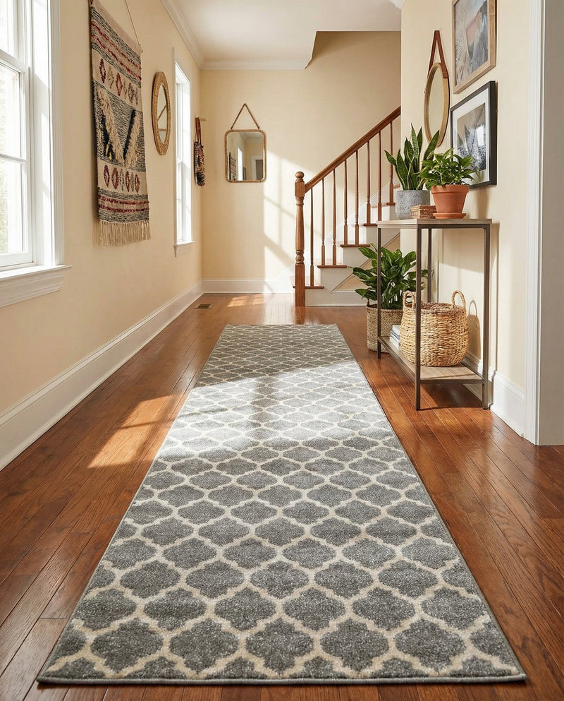 Lattice Gardens Collection Area Rug -  Bloomfield (Dark Gray) Runner Dark Gray  lifestyle 73