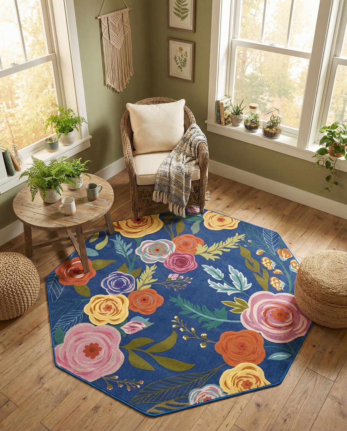 Meadow Breeze Collection Area Rug -  Petal Octagon Blue  lifestyle 136