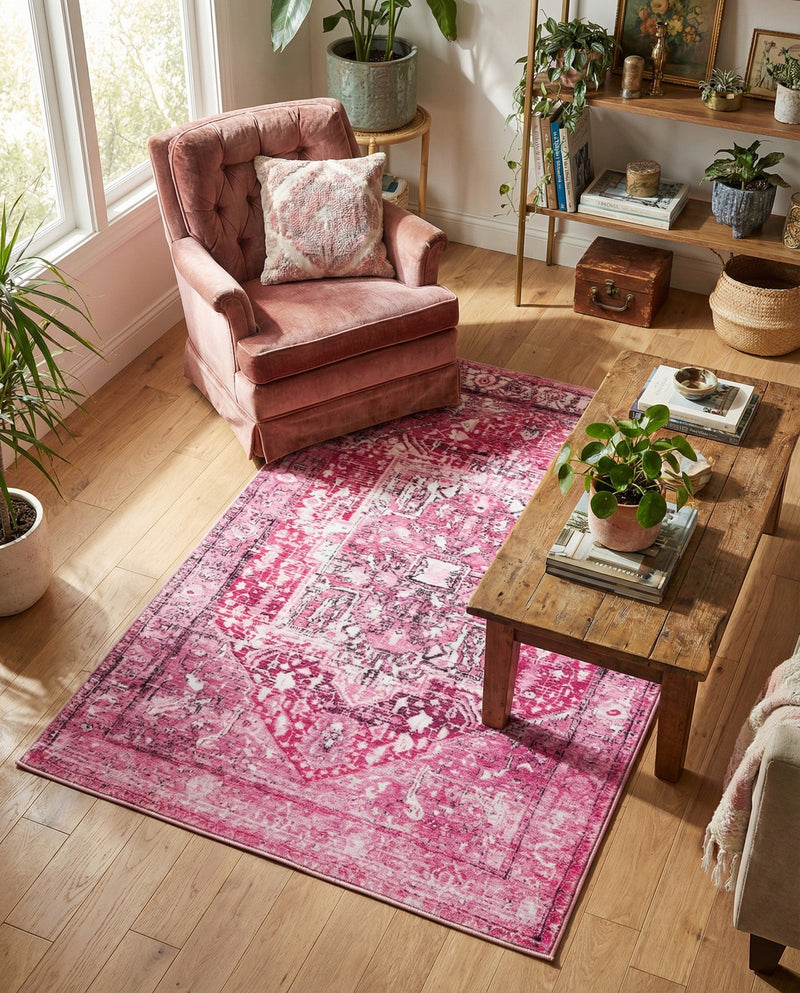 Casablanca Tapestry Collection Area Rug - Fes Rectangle Plumrose Pink  lifestyle 22