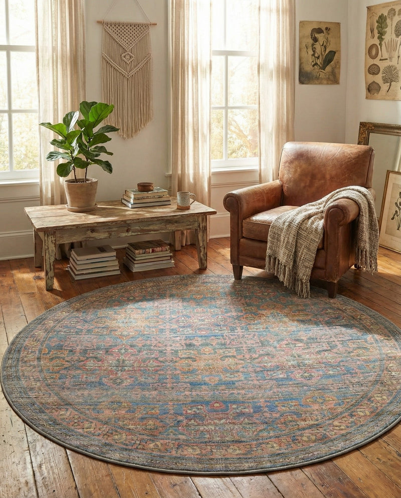Vintage Memories Collection Area Rug -  Legacy Round Antique Blue  lifestyle 27
