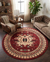 Tabriz Tapestries Collection Area Rug - Azerbaijan (Red) Round Red  lifestyle 52