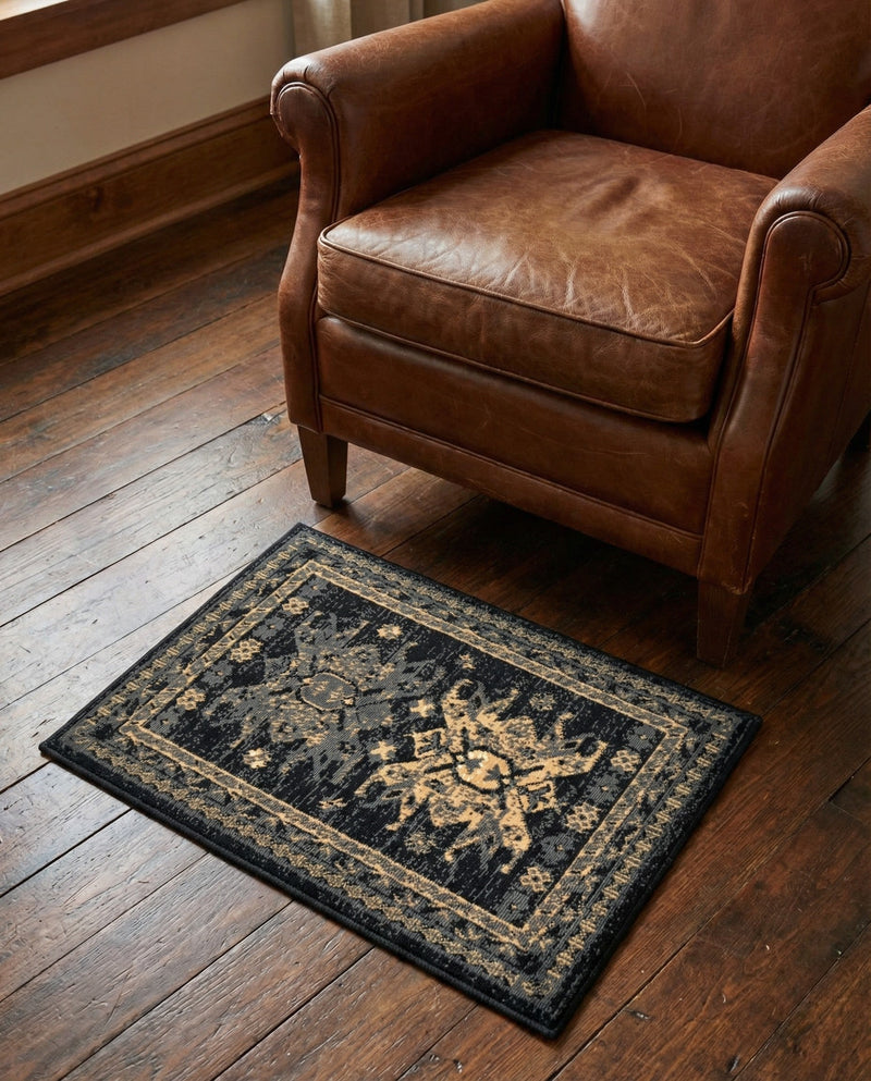 Tabriz Tapestries Collection Area Rug - Azerbaijan (Black) Rectangle Black  lifestyle 13