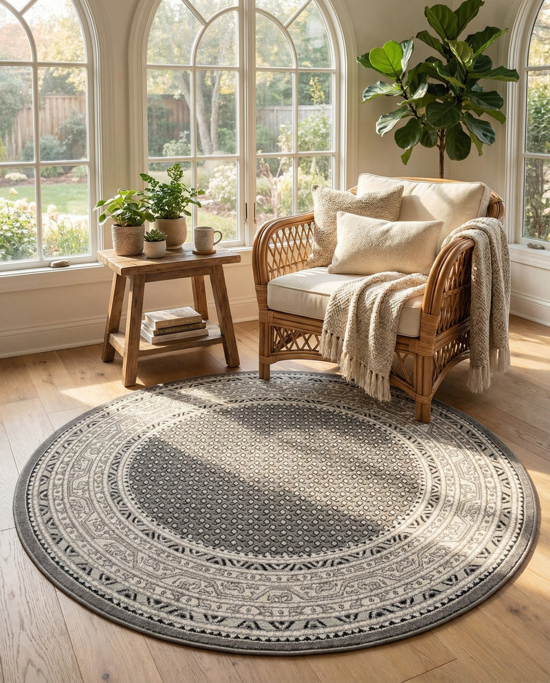 Soho Elegance Collection Area Rug -  Mercer (Gray) Round Gray  lifestyle 79