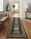 Tabriz Tapestries Collection Area Rug - Azerbaijan (Black) Runner Black  lifestyle 48