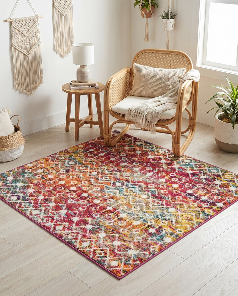 Mediterranean Lattice Collection Area Rug - Santorini (Multi) Square Multi  lifestyle 50