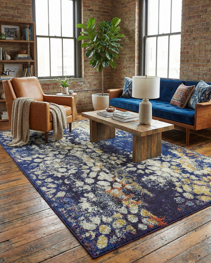 Venetian Tapestry Collection Area Rug - Murano Rectangle Navy Blue  lifestyle 30
