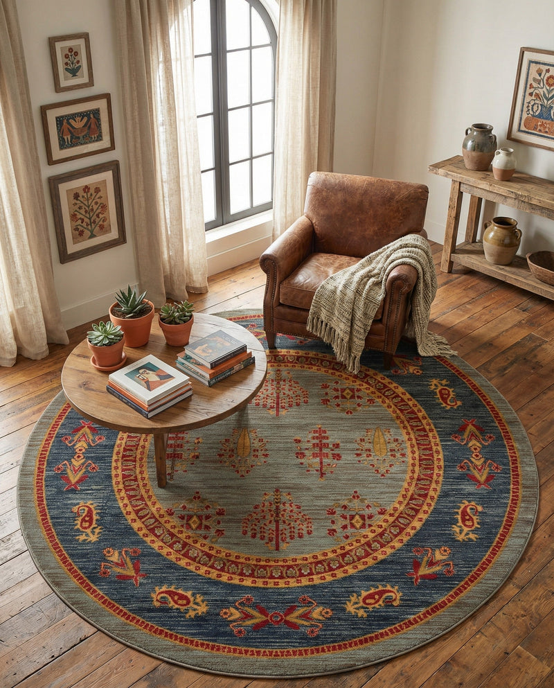 Zagros Oasis Collection Area Rug -  Dalahu Round Light Blue  lifestyle 41