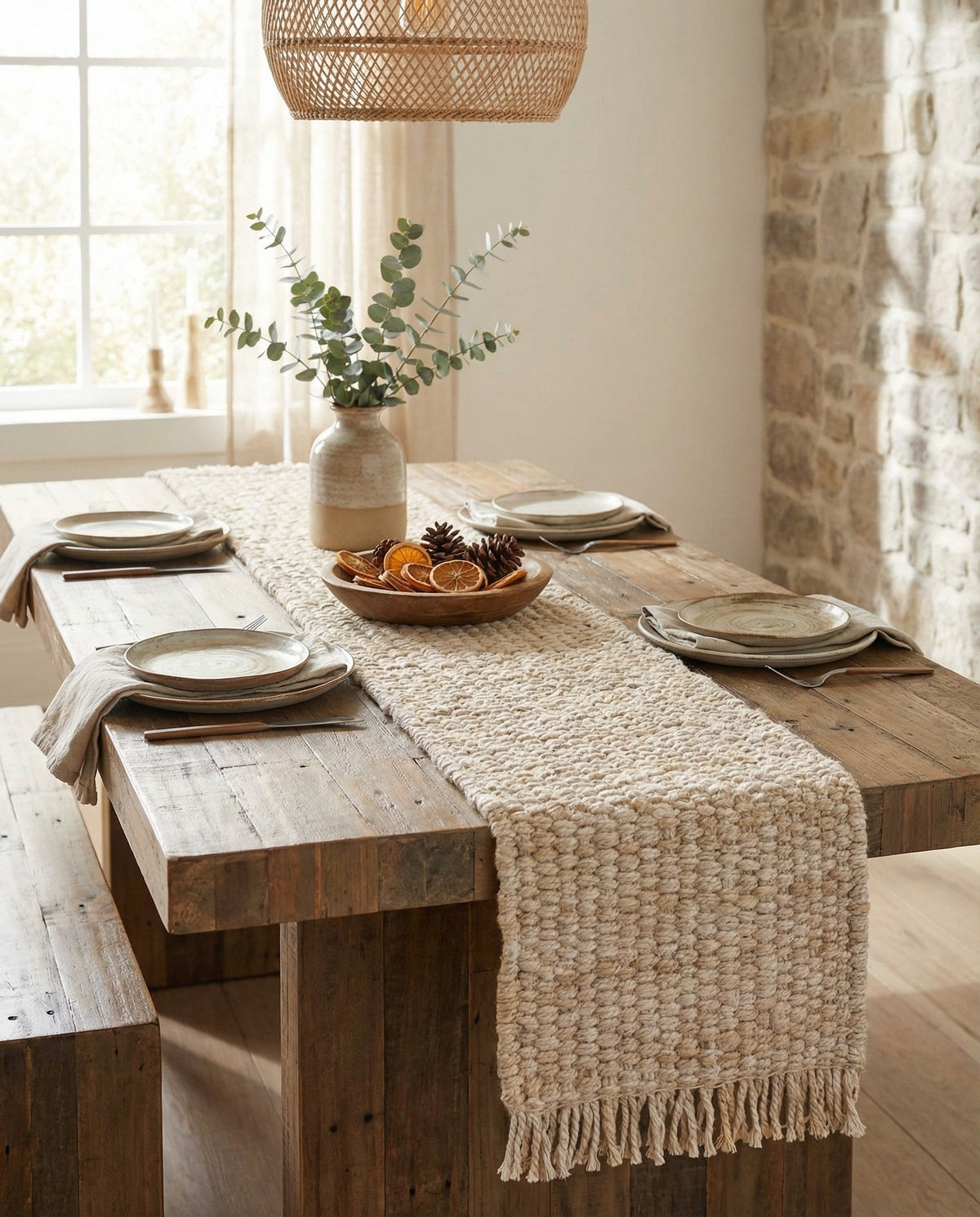 Savannah Jute Collection Area Rug - Seashore Table Runner Ivory  lifestyle 161