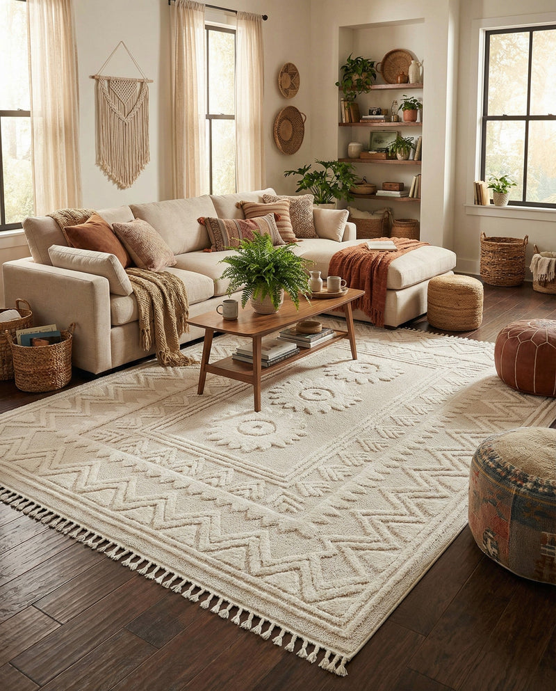 Sahara Chic Collection Area Rug -  Tangier Rectangle Ivory  lifestyle 15