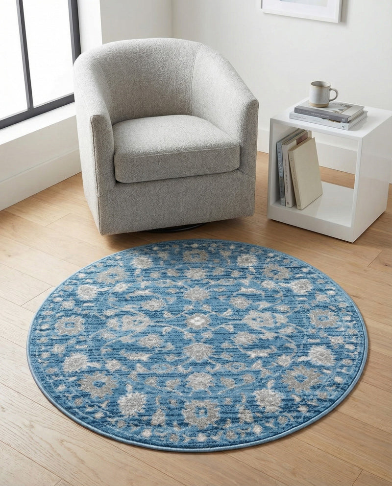 Charleston Elegance Collection Area Rug -  Seaport (Blue) Round Blue  lifestyle 64