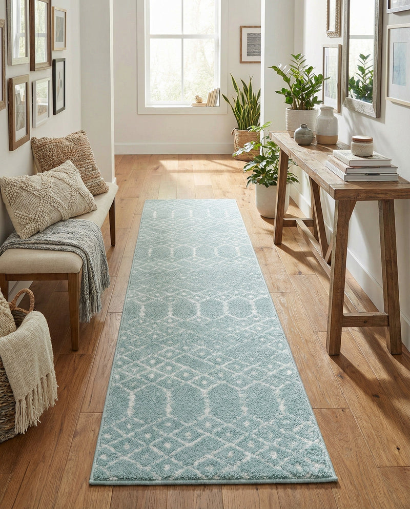 Marrakesh Lattice Collection Area Rug - Casablanca (Aqua) Runner Aqua  lifestyle 61