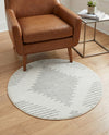 Seychelles Stripes Collection Area Rug - Mahe (Ivory and Gray) Round Ivory and Gray  lifestyle 53