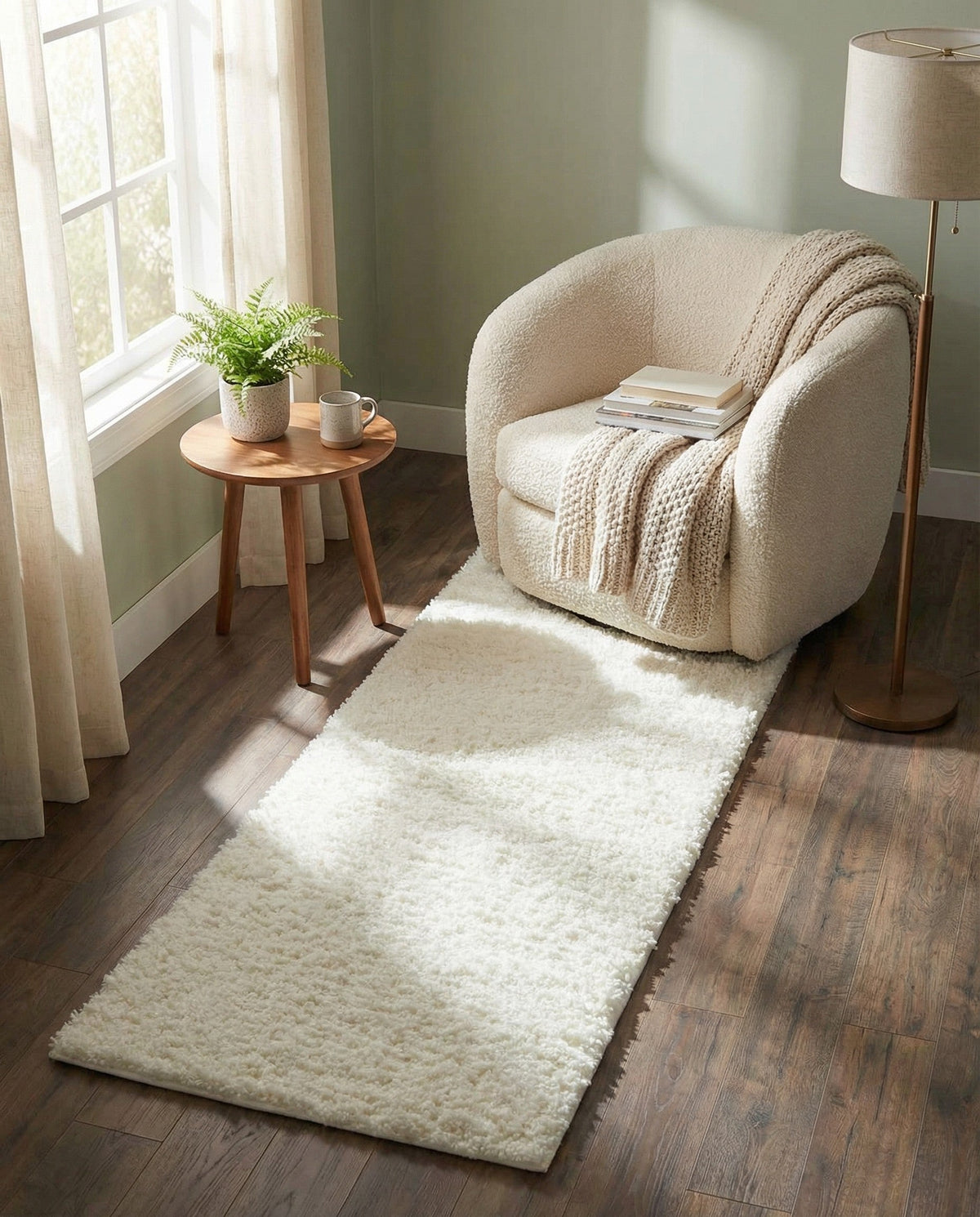 Cozy Comfort Shag Collection Area Rug - Haven (White) Runner White  lifestyle 94