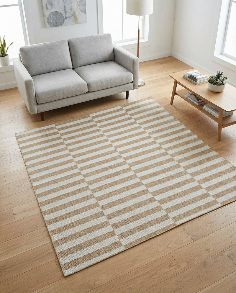 Seaside Stripes Collection Area Rug - Cabana (Taupe) Square Taupe  lifestyle 41
